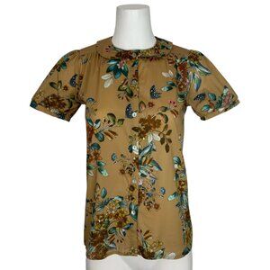 Christina Rohde Girls Blouse 14 Floral Short Sleeve Button Front Cottagecore